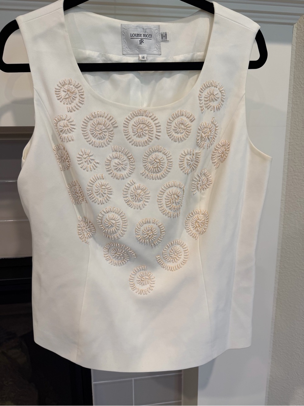 Ivory Beaded Sleeveless Tank Top